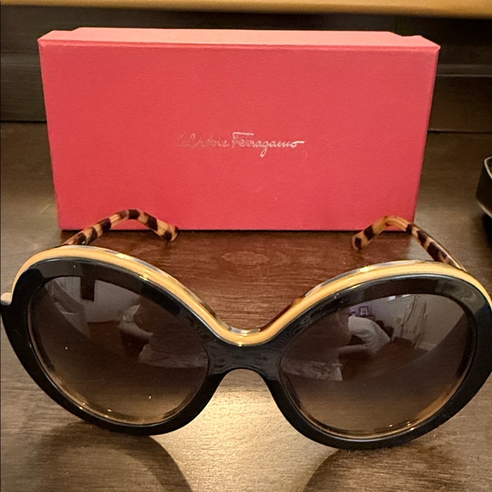 Salvatore Ferragamo Black and Tan Sunglasses